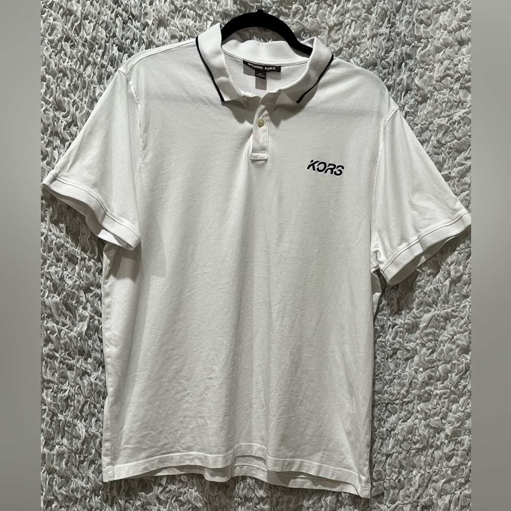 KORS LOGO MENS White Polo Shirt, COLLARED NECKLINE, CLASSIC, PREPPY, SIZE XL